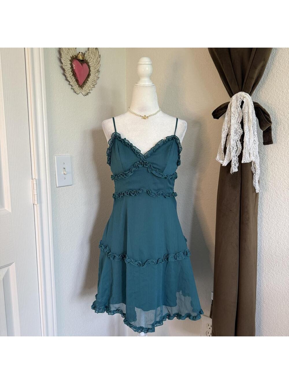 B. Darlin Turquoise Ruffled Mini Dress Mermaid Fairycore